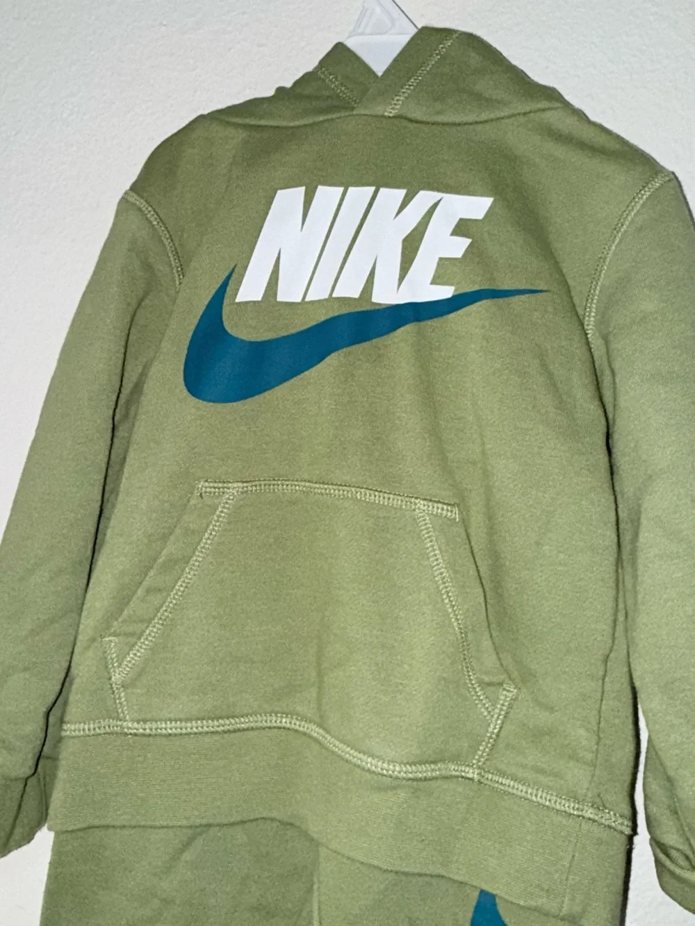 Nike Kids Olive Green Sweatshirt & Joggers with Blue Swoosh